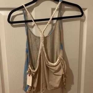 Blue and Tan USA crop tank